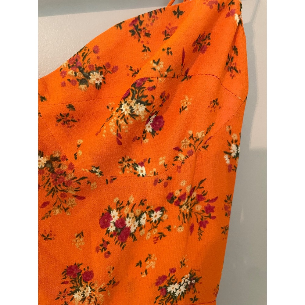 Reformation Saoirse Orange Floral Sweetheart Faux Wrap Dress Size 2 Summer - Picture 9 of 12